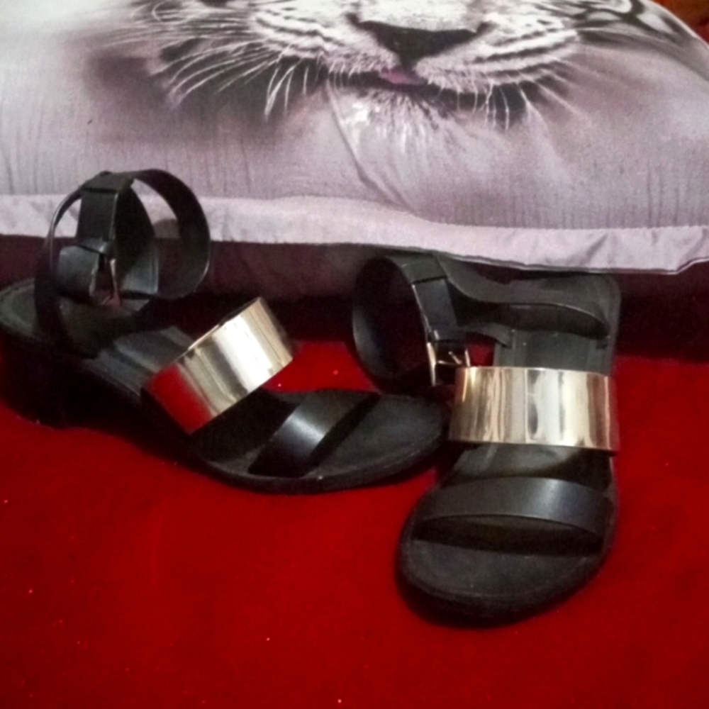Please love me black and gold sandals